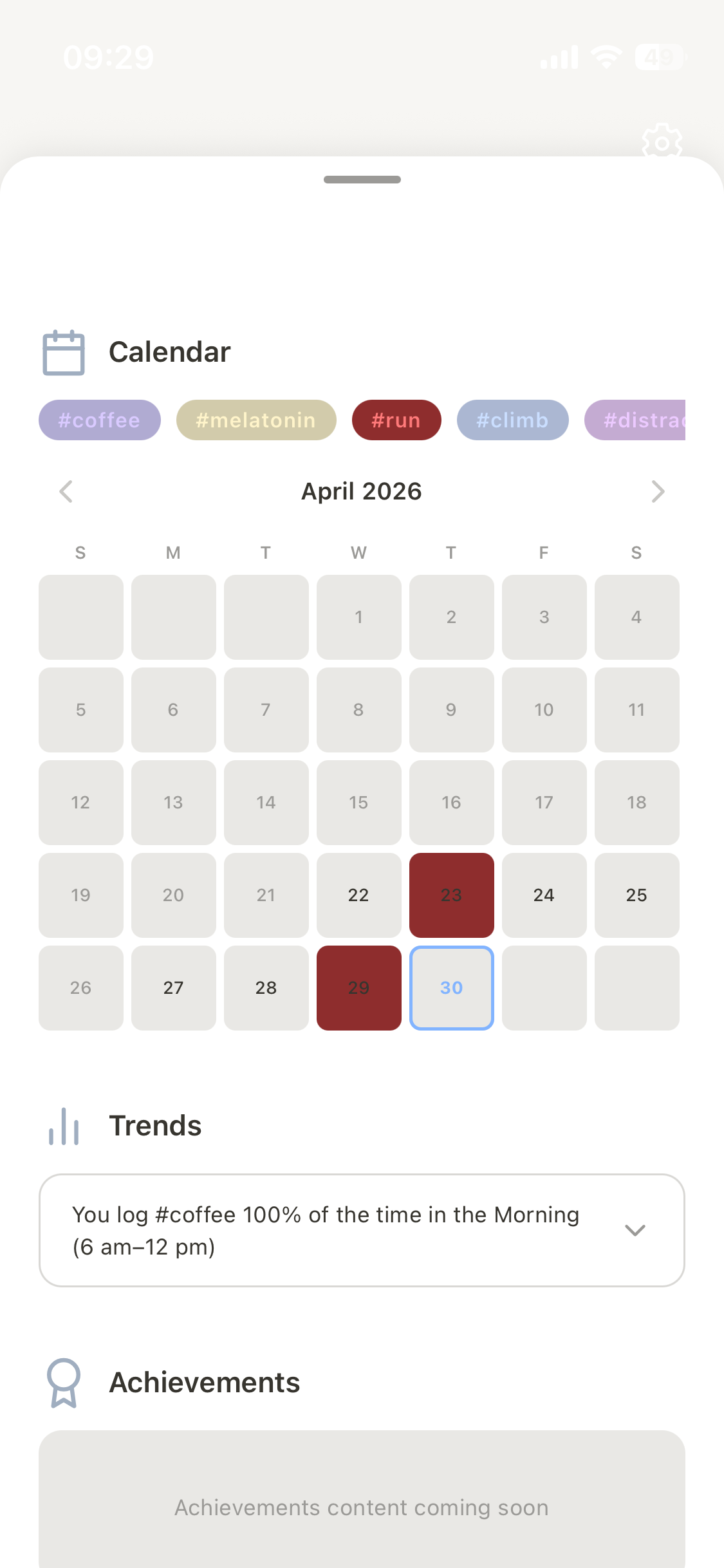 Calendar habit tags view